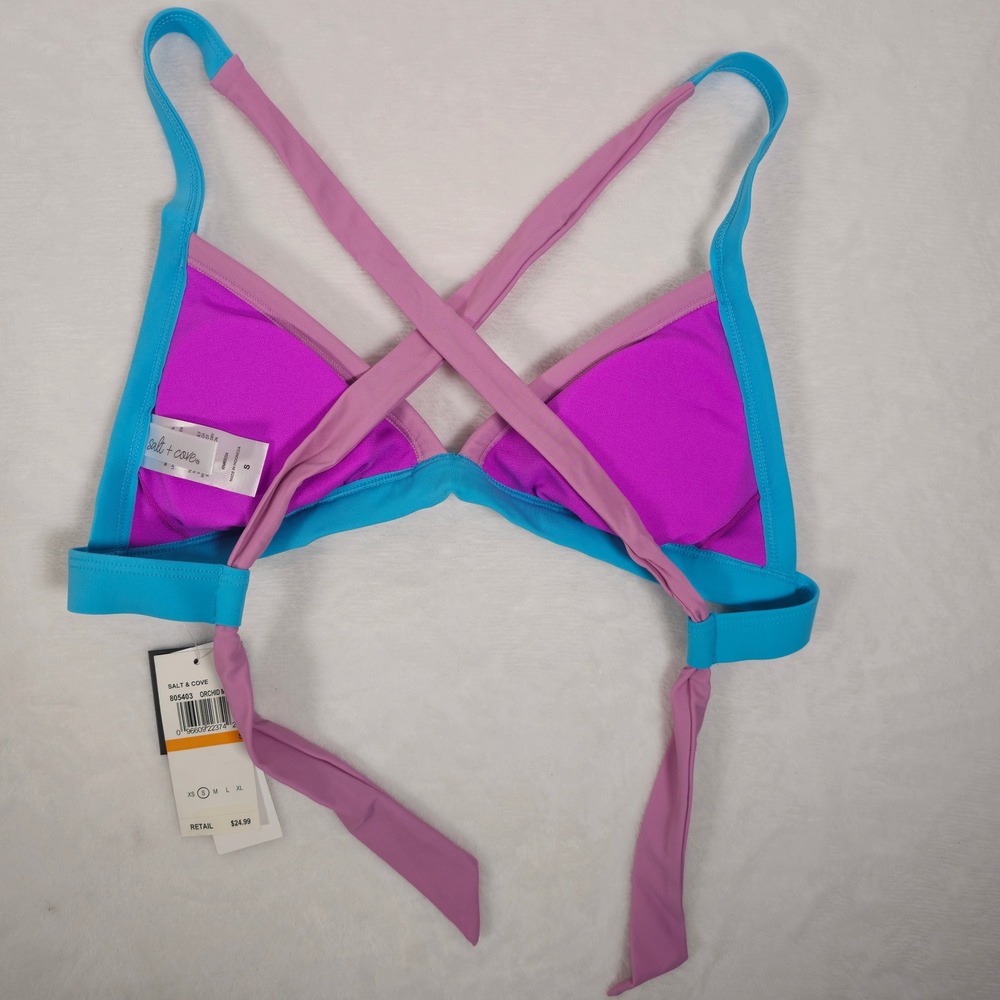 Salt + Cove Orchid Multi Color Block Triangle Bikini Top Swim NWT Size S - Picture 2 of 3